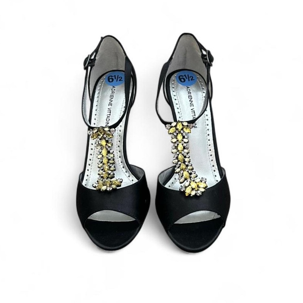 NWT Adrienne Vittadini Black and Silver Heels with Gold Accents